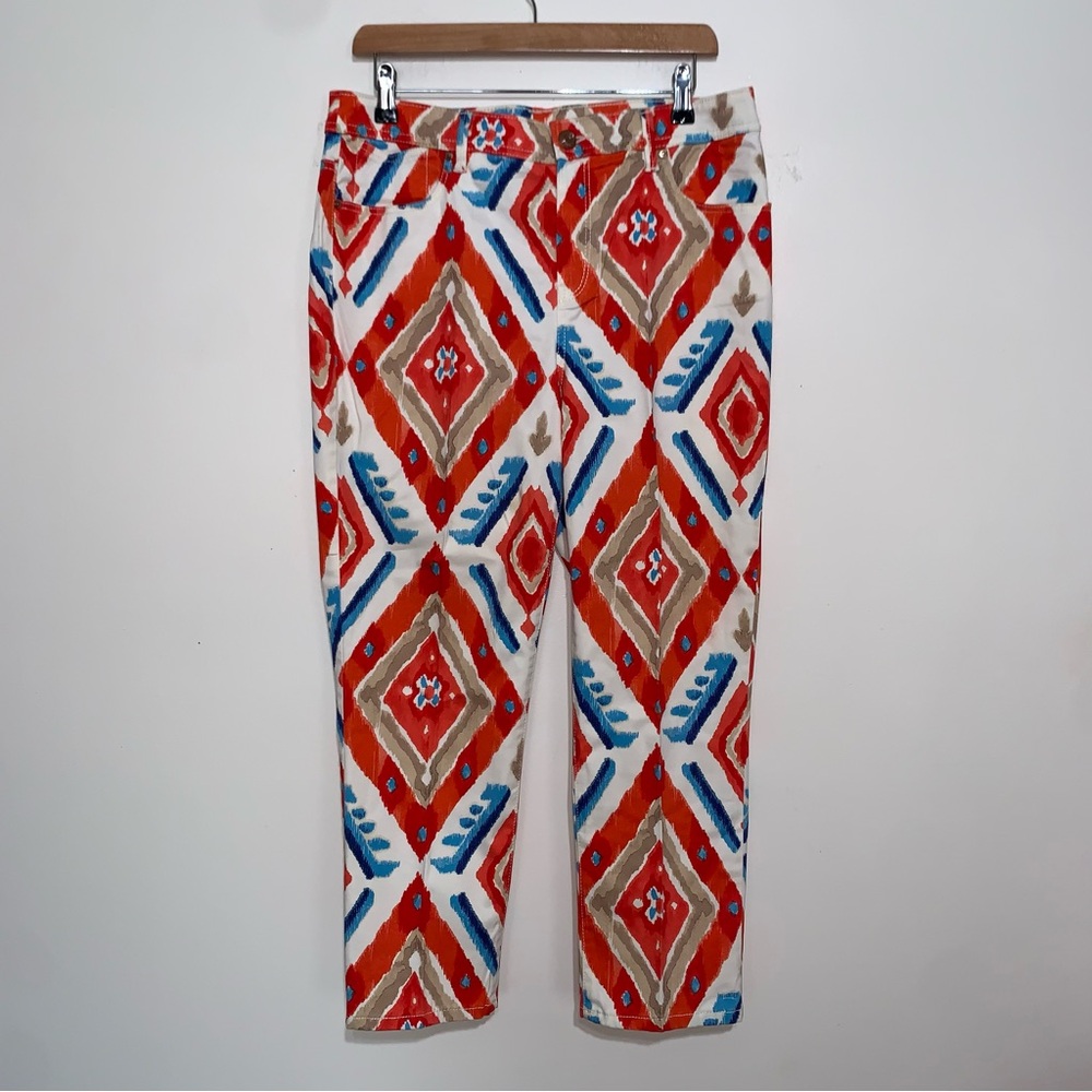 CHICO'S Platinum Colorful Orange Blue Crop Capris Pants Chico's Sz 1 Medium 8